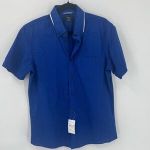1901 Short Sleeve Trim Fit Button-Down Shirt Men’s Large — Blue Surf Japan Geo